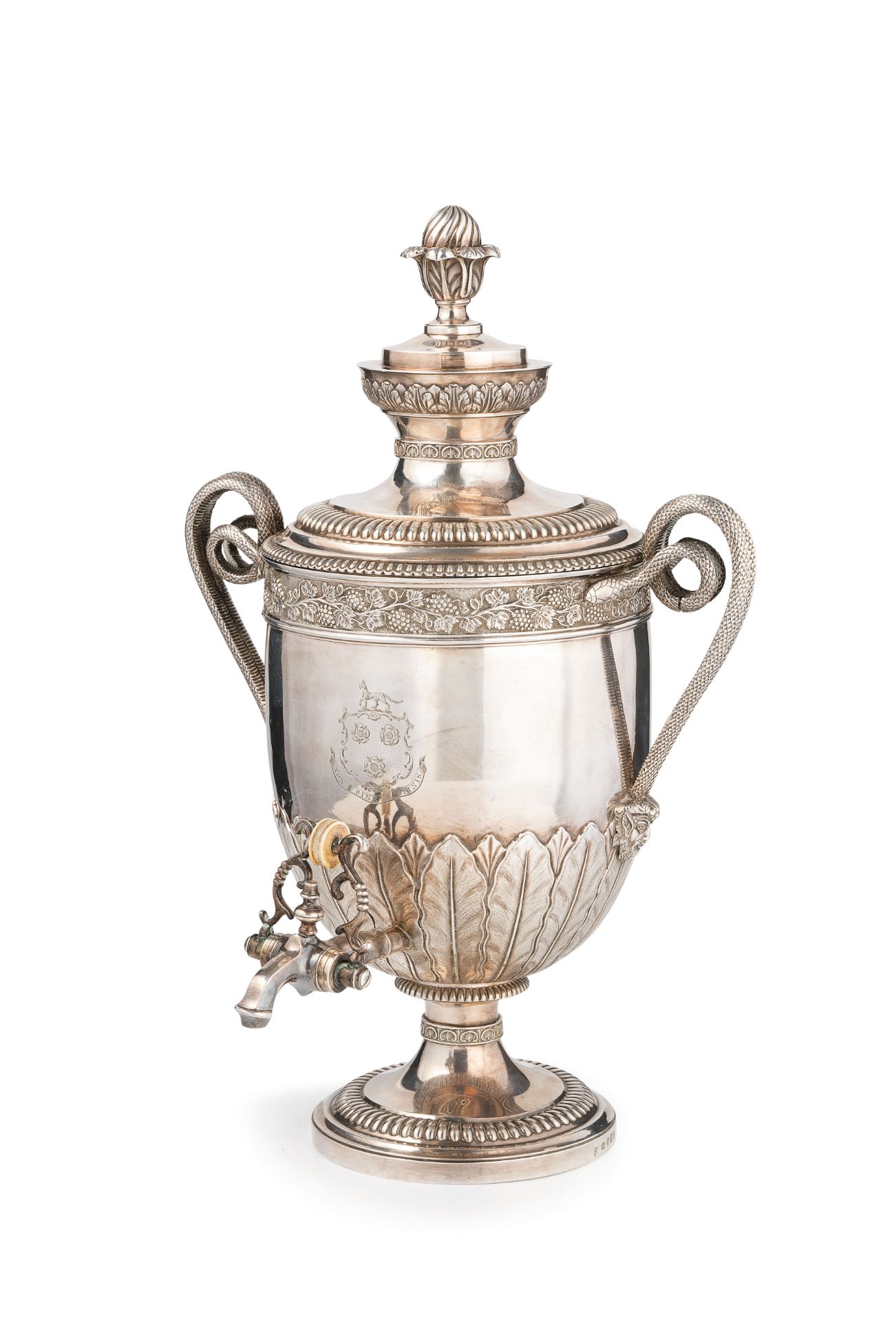 TEA-URN IN ARGENTO E AVORIO, LONDRA, 1811, ORAFI W. BURNWASH AND R. SIBLEY