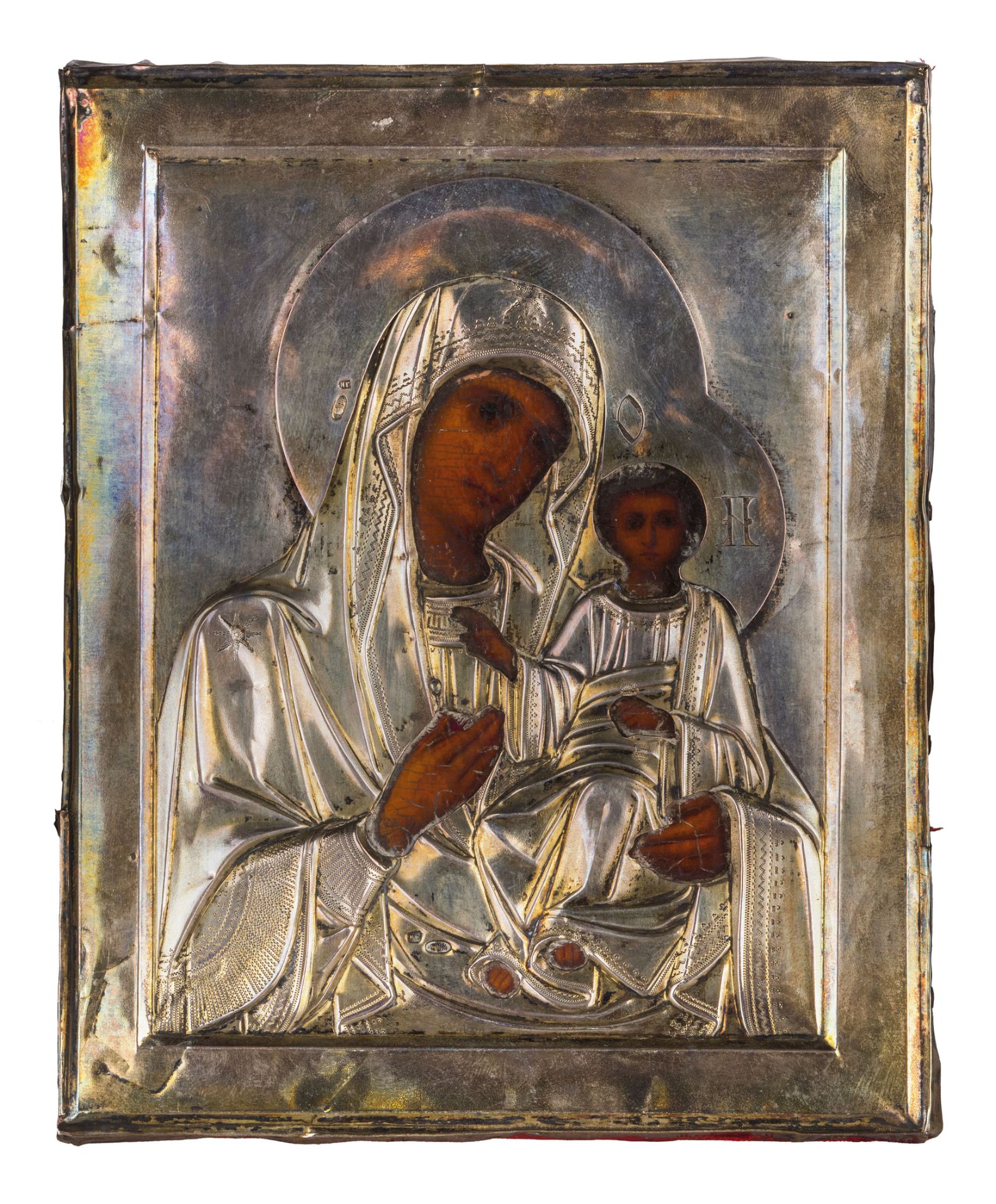 ICONA RAFFIGURANTE LA VERGINE ODIGITRIA CON RIZA IN ARGENTO, MOSCA, 1908-1917