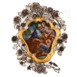 DIPINTO SU VETRO ENTRO CORNICE IN METALLO DORATO CON FIORI IN ARGENTO, PALERMO, 1755, CONSOLE A. PEN