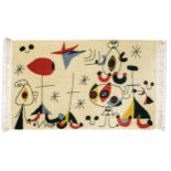 TAPPETO SURREALISTA SU DISEGNO DI JOAN MIRO' (1803 -1983), TITOLO OPERA SOIREE SNOB CHEZ LA PRINCESS