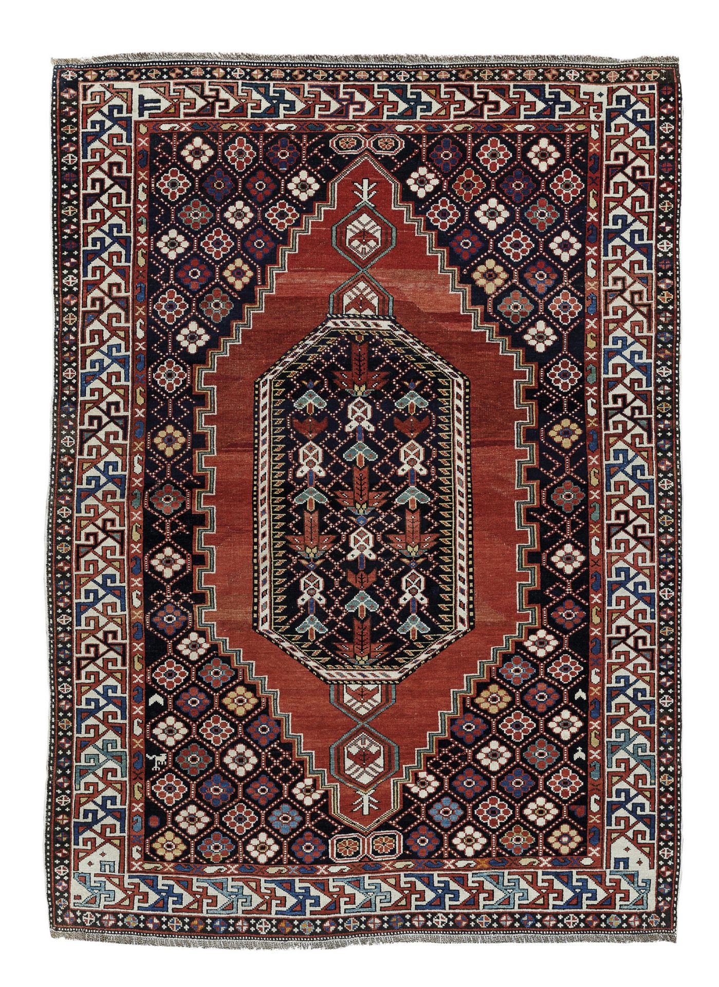 SHIRVAN A VOLATILI, TAPPETO CAUCASICO, CIRCA 1900