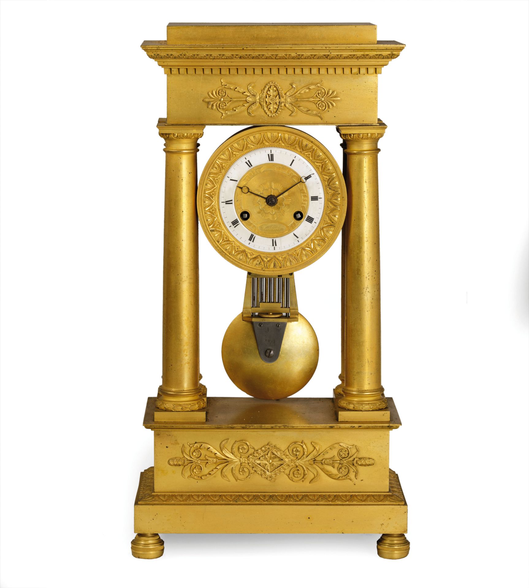 OROLOGIO A PORTICO IN BRONZO DORATO, FRANCIA, 1850 CIRCA