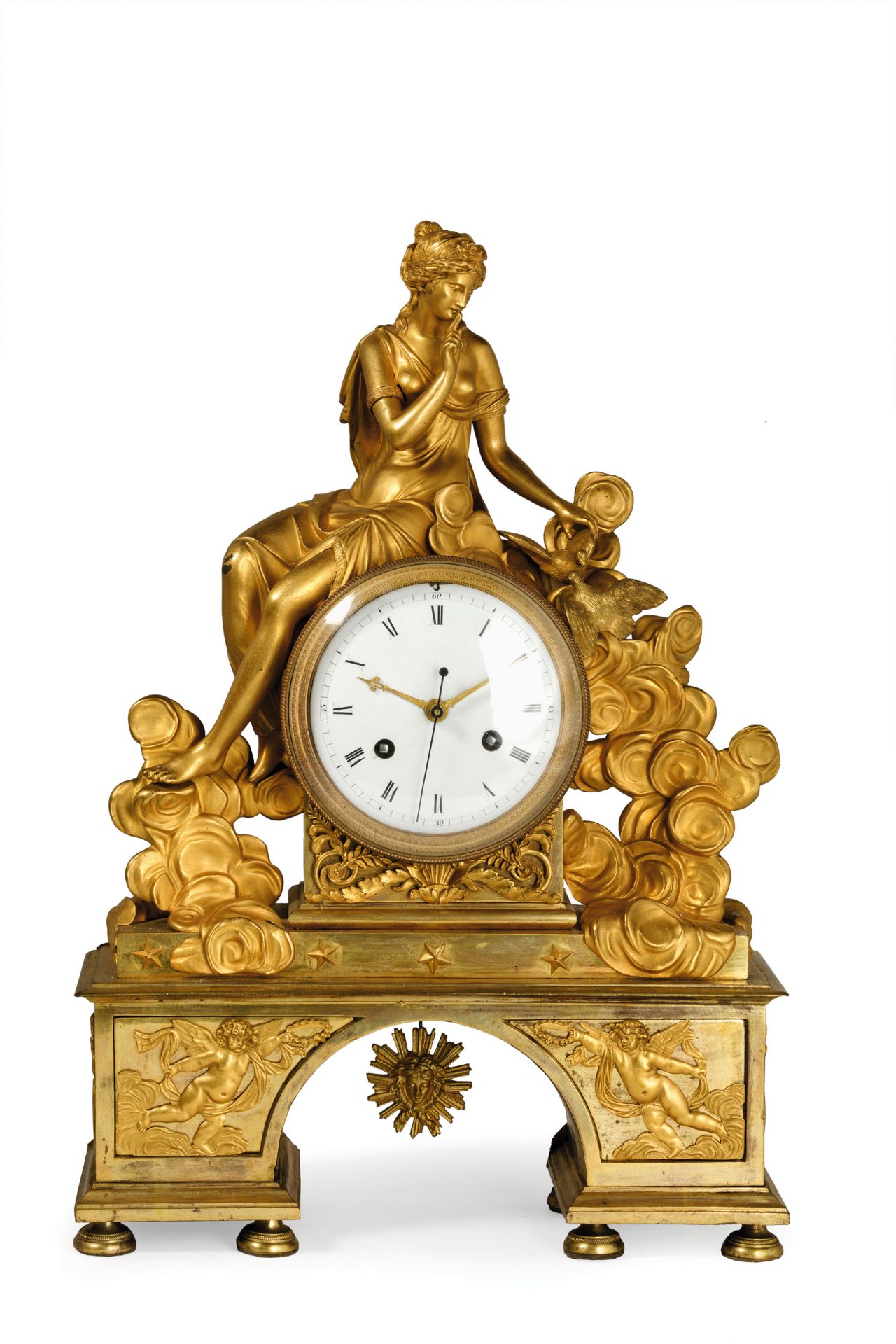 OROLOGIO D'APPOGGIO IN BRONZO DORATO, FRANCIA, 1840 CIRCA