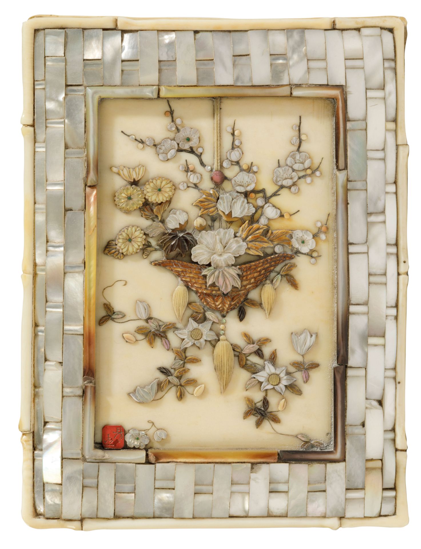 A SHIBAYAMA INLAID IVORY, MOTHER-OF-PEARL AND WOOD BOX AND COVER, MEIJI PERIOD, 19TH CENTURY - Image 2 of 3