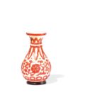 A SMALL WHITE OPAQUE WITH RED OVERLAY GLASS BOTTLE VASE, CHINA, LATE QING DYNASTY