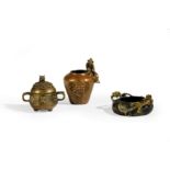 TWO BRONZE CENSERS AND A BRONZE VASE, CHINA, 18TH-19TH CENTURY, APOCRYPHAL XUANDE MARKS (3)