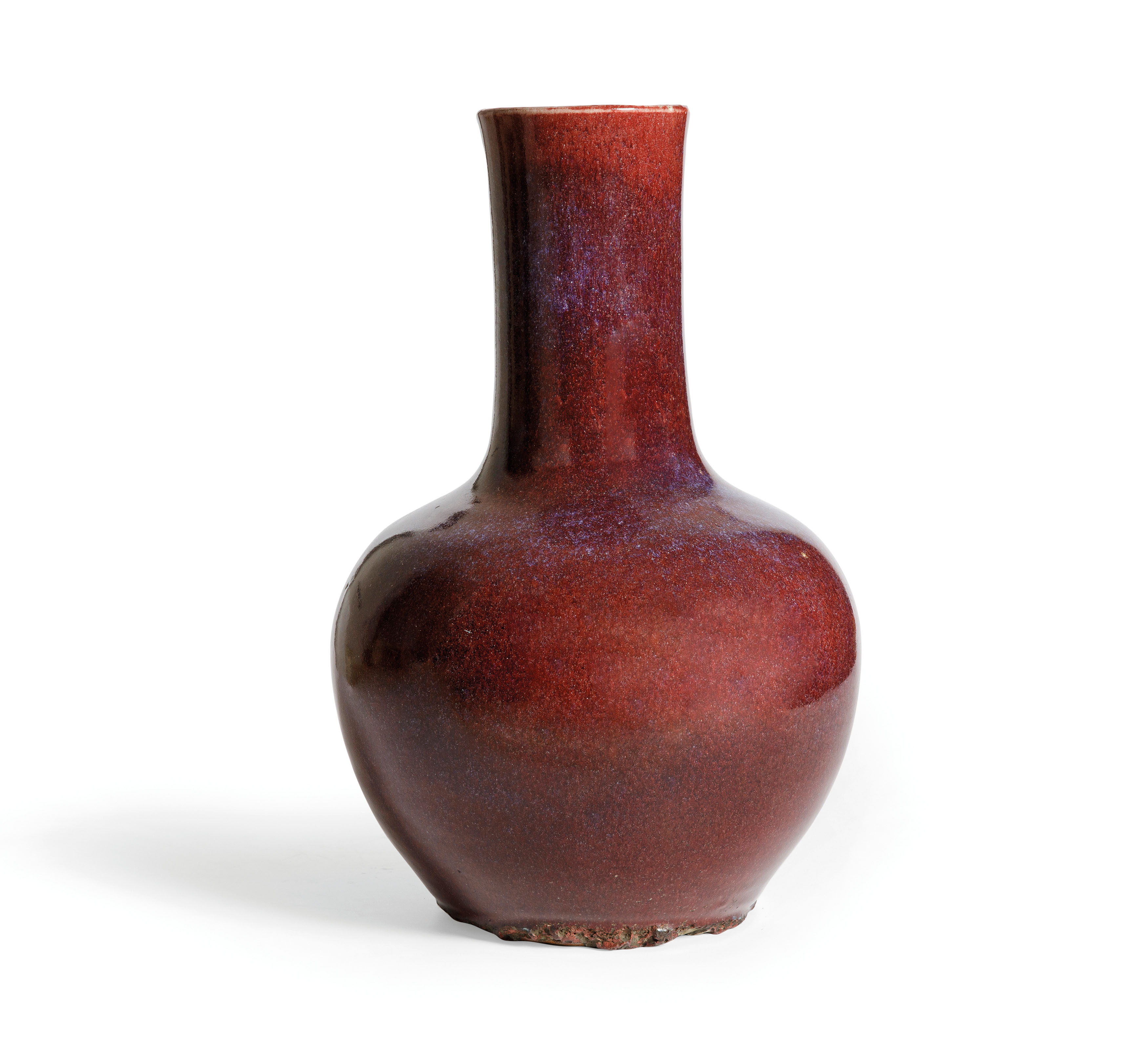 A LARGE FLAMBE'; GLAZED PORCELAIN BOTTLE VASE, CHINA, 19TH CENTURY, APOCRYPHAL MARK KANGXI. - Image 2 of 2