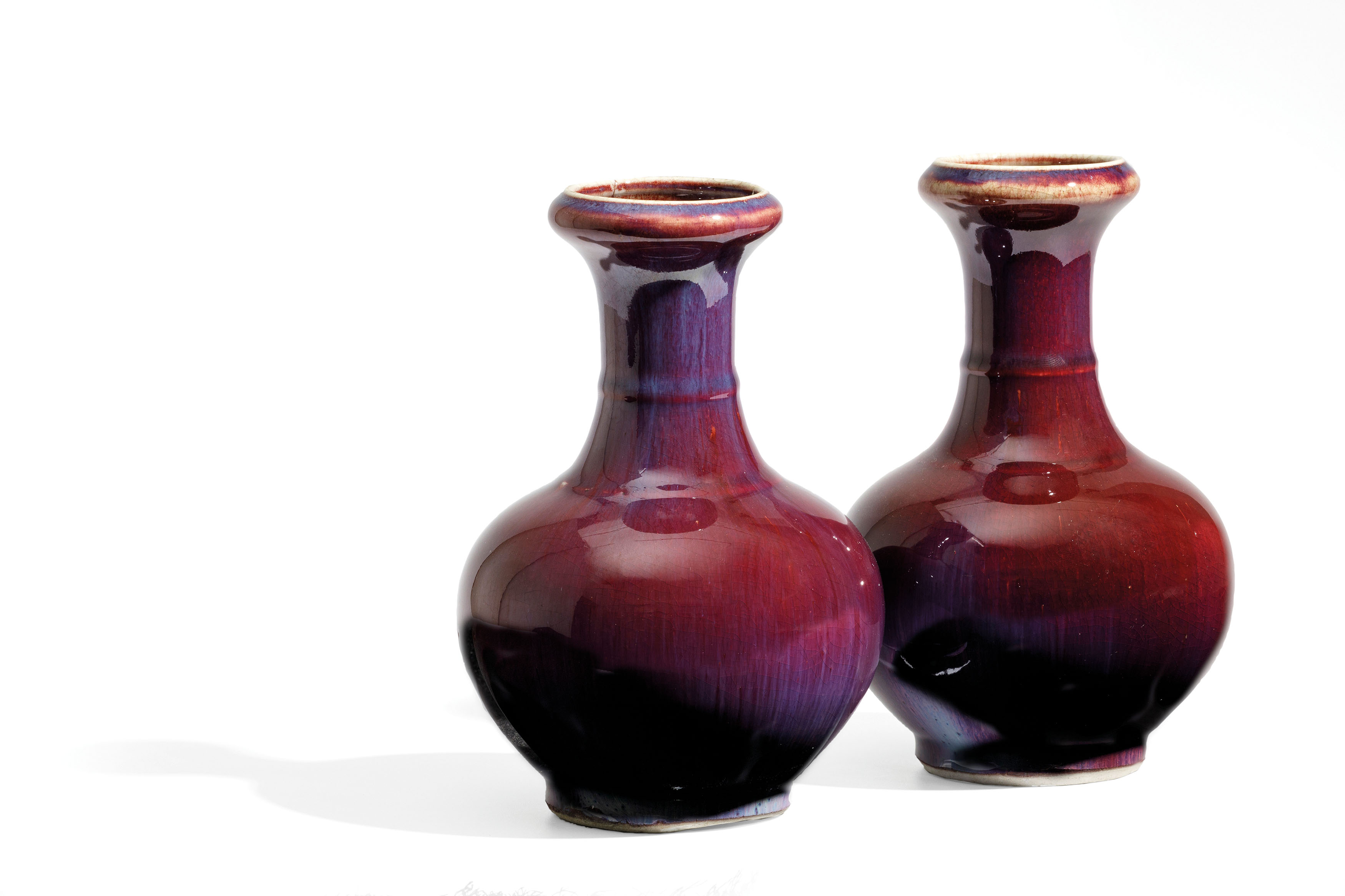 A PAIR OF SMALL FLAMBÉ-GLAZED BOTTLE VASES, CHINA, 19TH CENTURY (2)
