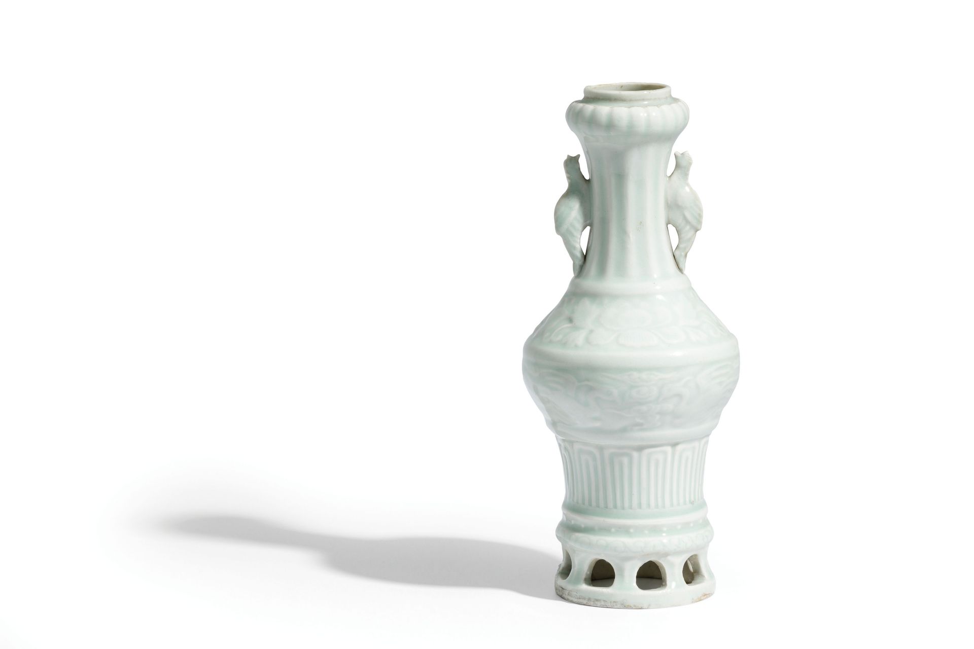 AN ARCHAISTIC MOULDED QINGBAI PORCELAIN VASE, CHINA, 18TH; 19TH CENTURY