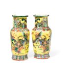 A PAIR OF YELLOW GROUND PORCELAIN OCTAGONAL VASES, CHINA, 19TH-20TH CENTURY (2)