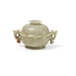 A FINE PALE CELADON JADE ARCHAISTIC CENSER AND COVER, CHINA, QING DYNASTY, 18th CENTURY