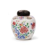 A FAMILLE ROSE PORCELAIN GINGER JAR AND WOOD COVER, CHINA, 18TH CENTURY