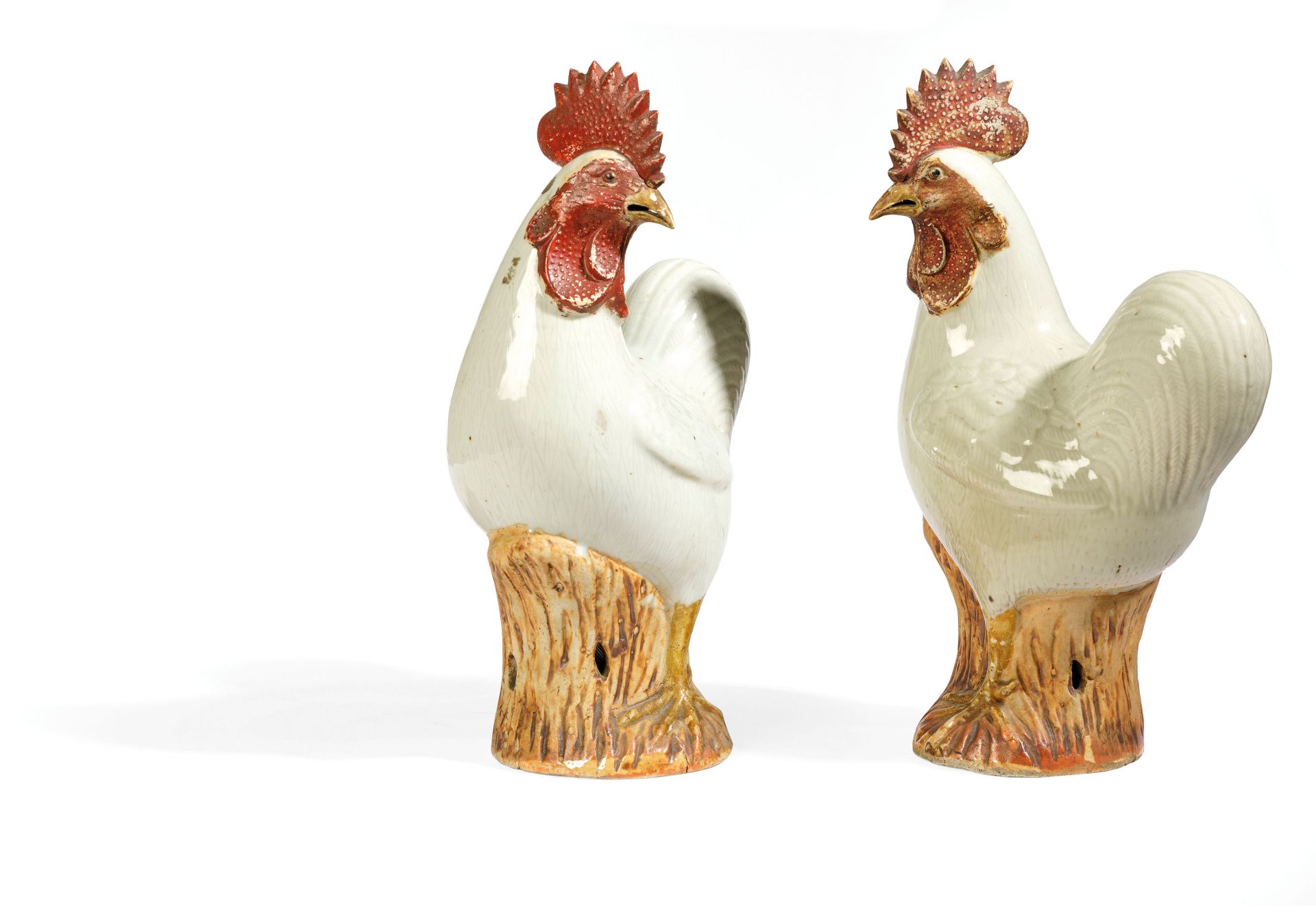 TWO PORCELAIN FIGURES OF STANDING COCKS, CHINA, 18TH-19TH CENTURY (2)
