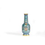 A SMALL CLOISONNE' ENAMEL AND GILT BRONZE LOTUS VASE, CHINA, QING DYNASTY, 18TH CENTURY, INCISED