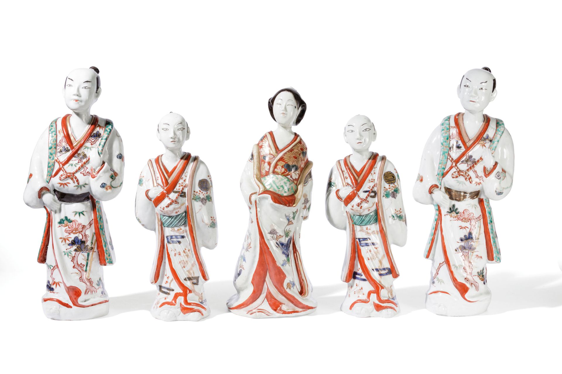 FIVE LARGE STANDING IMARI PORCELAIN FIGURES, JAPAN, EARLY 18TH CENTURY (5)