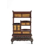 A BLACK, RED AND GILT LACQUER AND MARQUETRY SHODANA CABINET WITH ASSOCIATED STAND, JAPAN, MEIJI