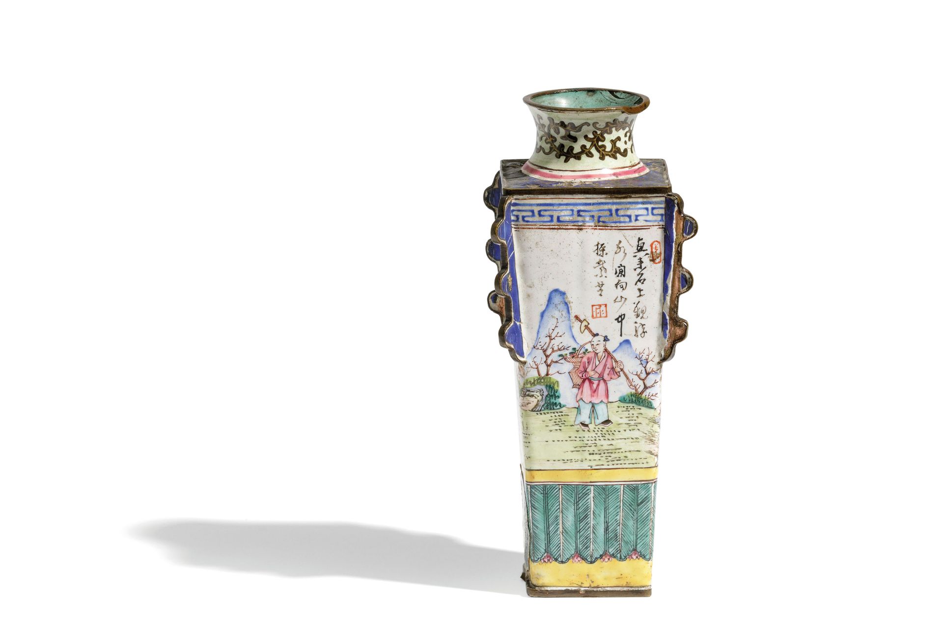 A SMALL RECTANGULAR CANTONESE ENAMELED VASE, CHINA, 19TH CENTURY