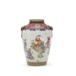 A VERY FINE FAMILLE ROSE EIGHT IMMORTALS RUBY GROUND VASE, CHINA, EARLY REPUBLIC PERIOD (1912-1949)