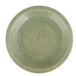 A LARGE CARVED CELADON LONGQUAN DISH, CHINA, MING DYNASTY, 15TH CENTURY