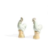 A FINE PAIR OF CELANDON PORCELAIN FIGURES OF STANDING COCKS, CHINA, QING DYNASTY, QIANLONG PERIOD (1