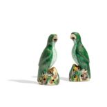 A PAIR OF FAMILLE VERTE BISCUIT PARROTS, CHINA, QING DYNASTY, KANGXI PERIOD (1662-1722) (2)