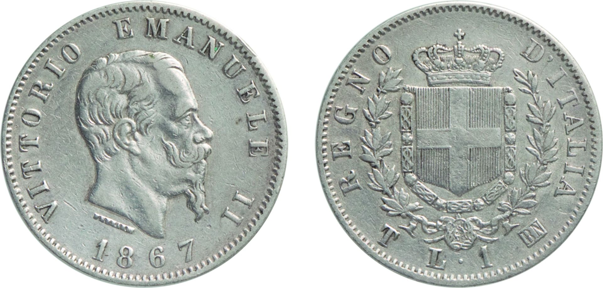 SAVOIA. VITTORIO EMANUELE II (1861-1878). 1 LIRA STEMMA 1867