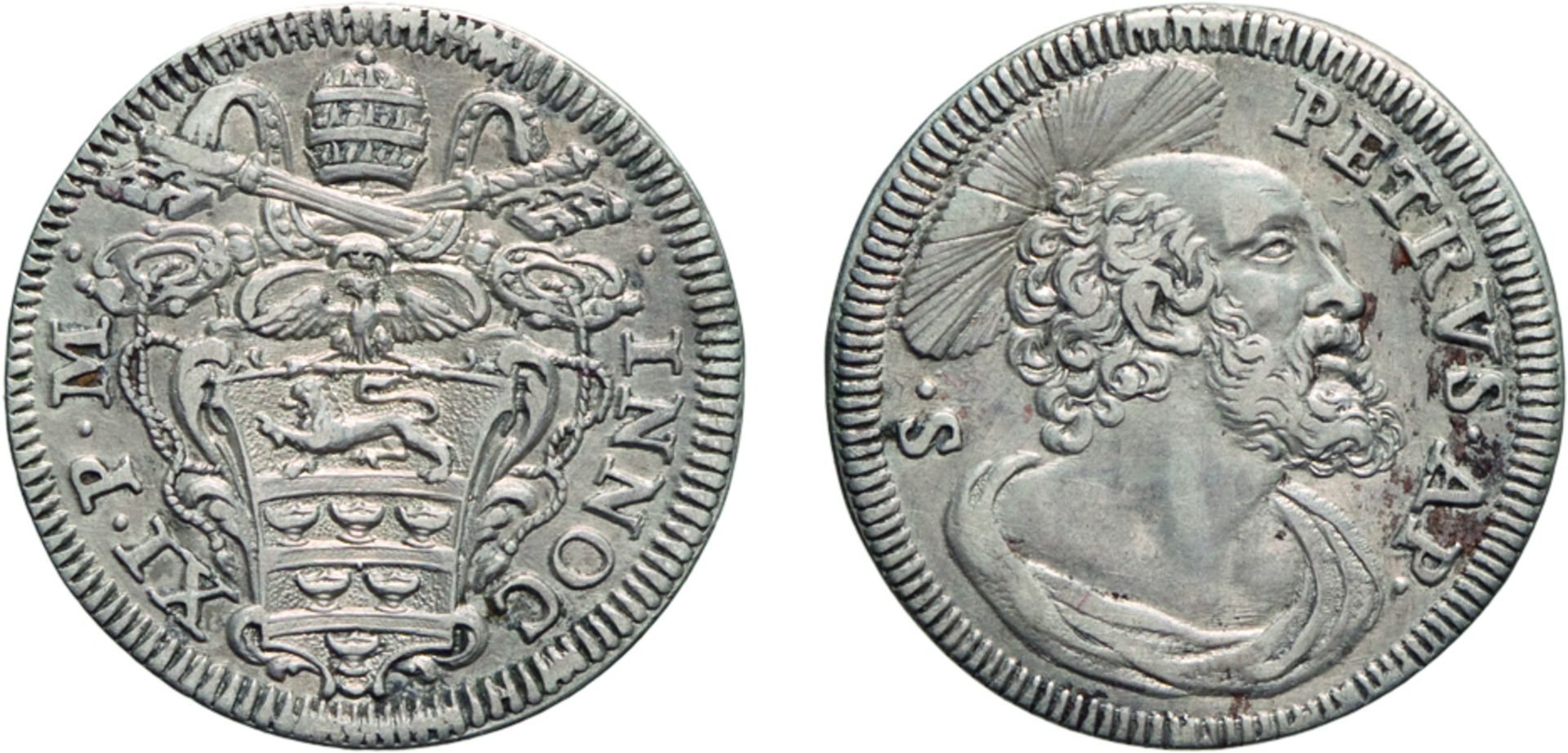 MONETE PAPALI. INNOCENZO XI (1676-1689). GROSSO SENZA DATA Roma. Argento, 1,48 gr, 19 mm, BB+.