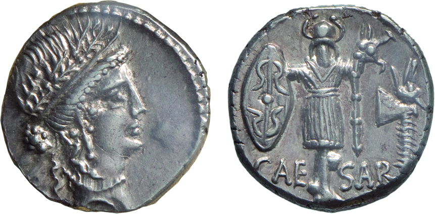 MONETE ROMANE REPUBBLICANE. GIULIO CESARE (48-47 a.C.). DENARIO