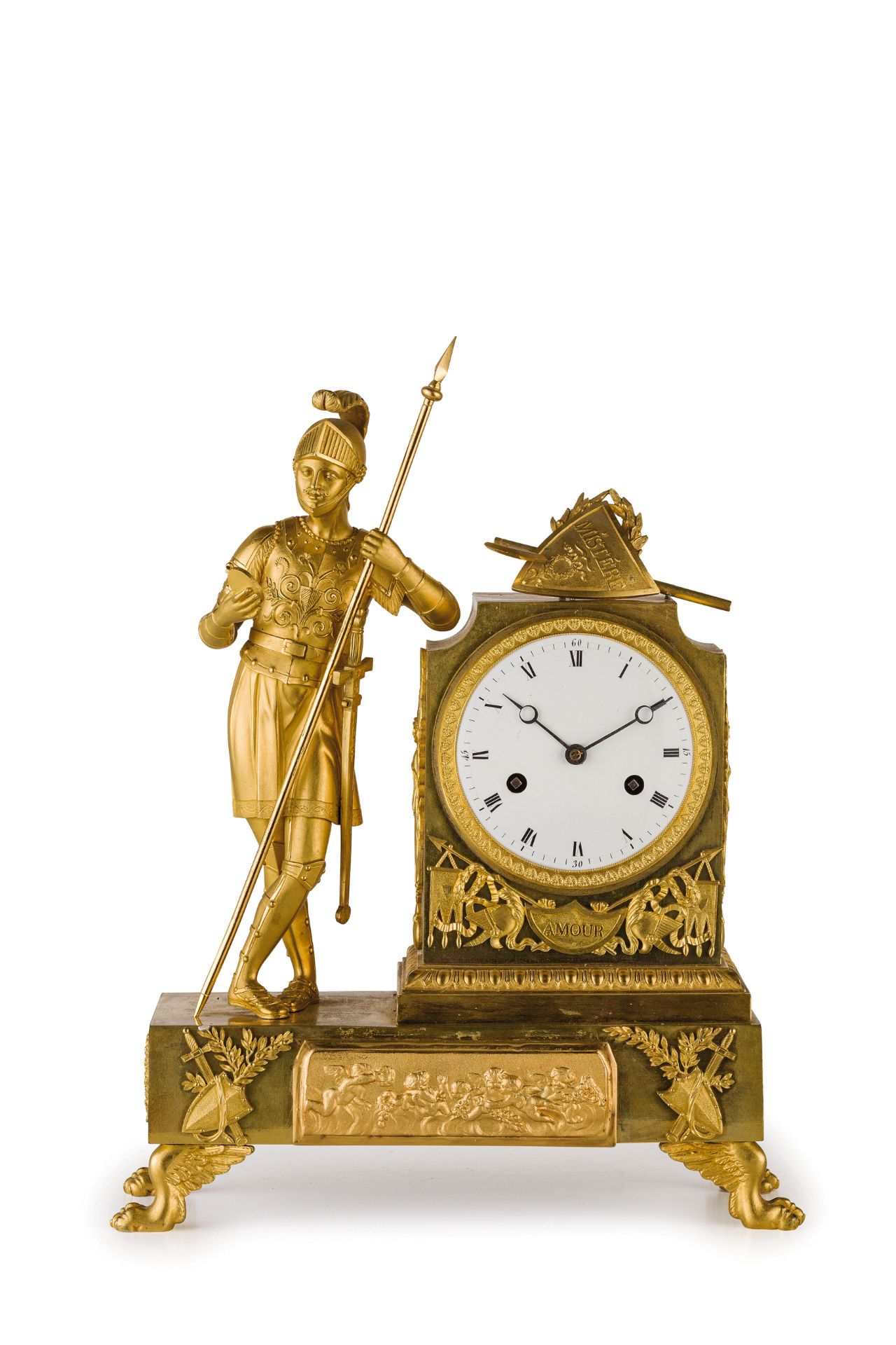 OROLOGIO DA APPOGGIO IN BRONZO DORATO, FRANCIA, INIZIO DEL XIX SECOLO