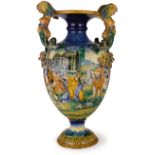 GRANDE VASO DECORATIVO IN MAIOLICA POLICROMA, PROBABILMENTE FORNACE MOLARONI, PESARO, CIRCA 1900