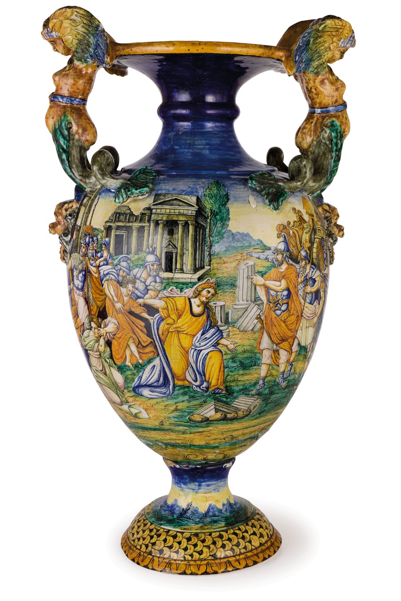 GRANDE VASO DECORATIVO IN MAIOLICA POLICROMA, PROBABILMENTE FORNACE MOLARONI, PESARO, CIRCA 1900