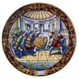 PIATTO DA PARATA IN MAIOLICA POLICROMA, MANIFATTURA S.L. ROBBIA, GUALDO TADINO, XX SECOLO