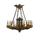 LAMPADARIO IN BRONZO DORATO E METALLI DIVERSI, XIX SECOLO