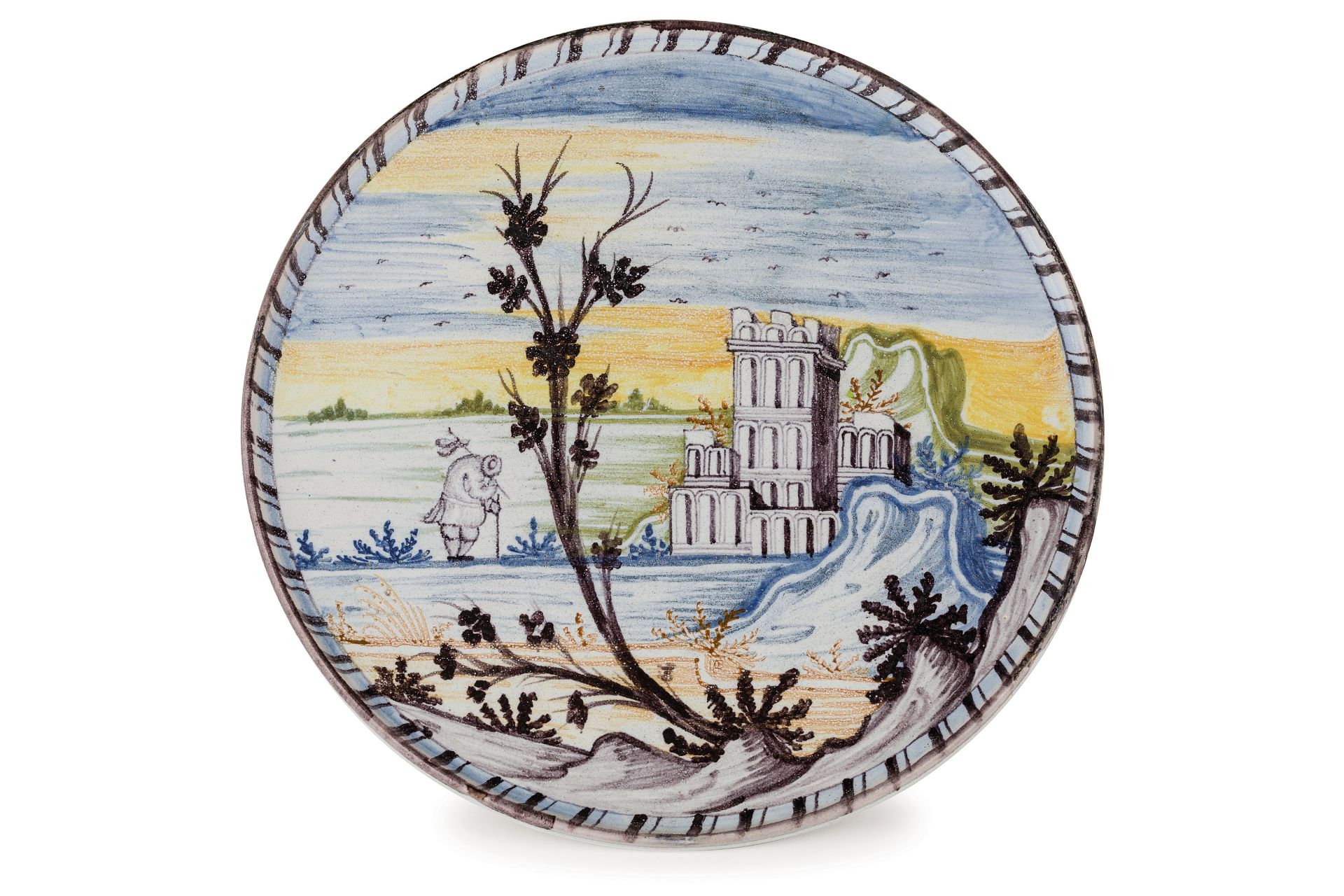 ALZATA IN MAIOLICA POLICROMA, MANIFATTURA INBRES, PAVIA, CIRCA 1700