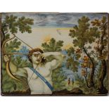 COPPIA DI PLACCHE IN MAIOLICA POLICROMA, FORNACE DI CASTELLI, XIX SECOLO