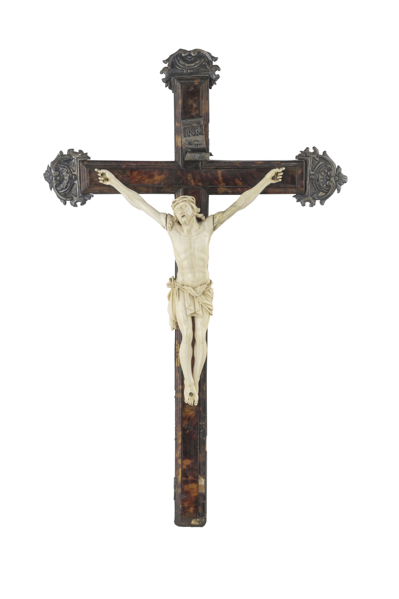 CRISTO IN AVORIO SU CROCE IN TARTARUGA E CANTI IN ARGENTO, PALERMO, 1796, CONSOLE D. DI MAGGIO