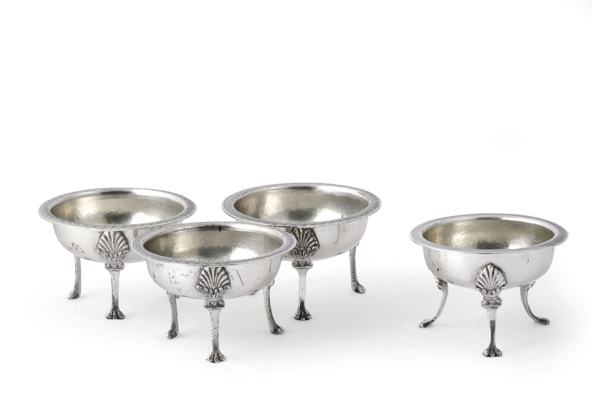 SET DI TRE SALIERE IN ARGENTO, NAPOLI, 1837-1842, ORAFO M. PANE