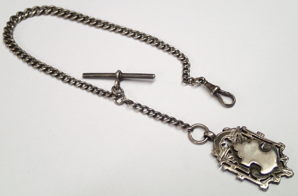 Antique sterling silver Albert chain with a 1900 sterling silver fob CONDITION REPORT: