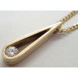 Contemporary 9ct gold and diamond drop pendant necklace