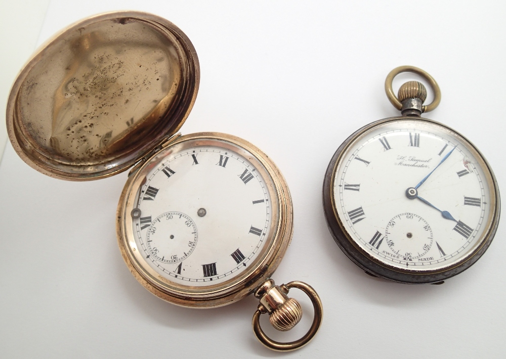 Vintage crown wind yellow metal full hunter pocket watch and a H Samuel crown wind pocket watch