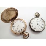 Vintage crown wind yellow metal full hunter pocket watch and a H Samuel crown wind pocket watch