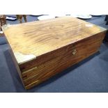 Large antique oak cutlery box with brass corners and cabin handles 50 x 40 x 15 cm