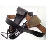 Two American reenactment leather holsters (one with belt)