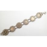 Sterling silver vintage threepenny coin bracelet most coins pre 1920 24g