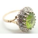 9ct gold peridot and diamond cluster ring size Q approximately 1.