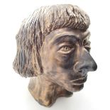 Large bronzed bust of a head by Karl F Hodgson signed indistinctly lower left H: 30 cm