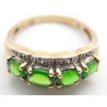 9ct gold four emerald and white stone ring size P 3.