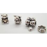 Four authentic Pandora silver bead charms