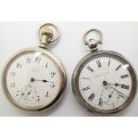 Open face 800 silver key wind pocket watch and an Elgin chrome crown wind pocket watch