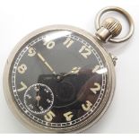 Chromium plate military type black faced crown wind pocket watch with luminous numerals